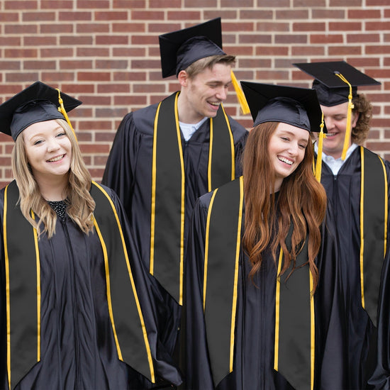 Black/Gold Plain Graduation Stole with Trim Color & Angled End by Wholesale Grad Supply