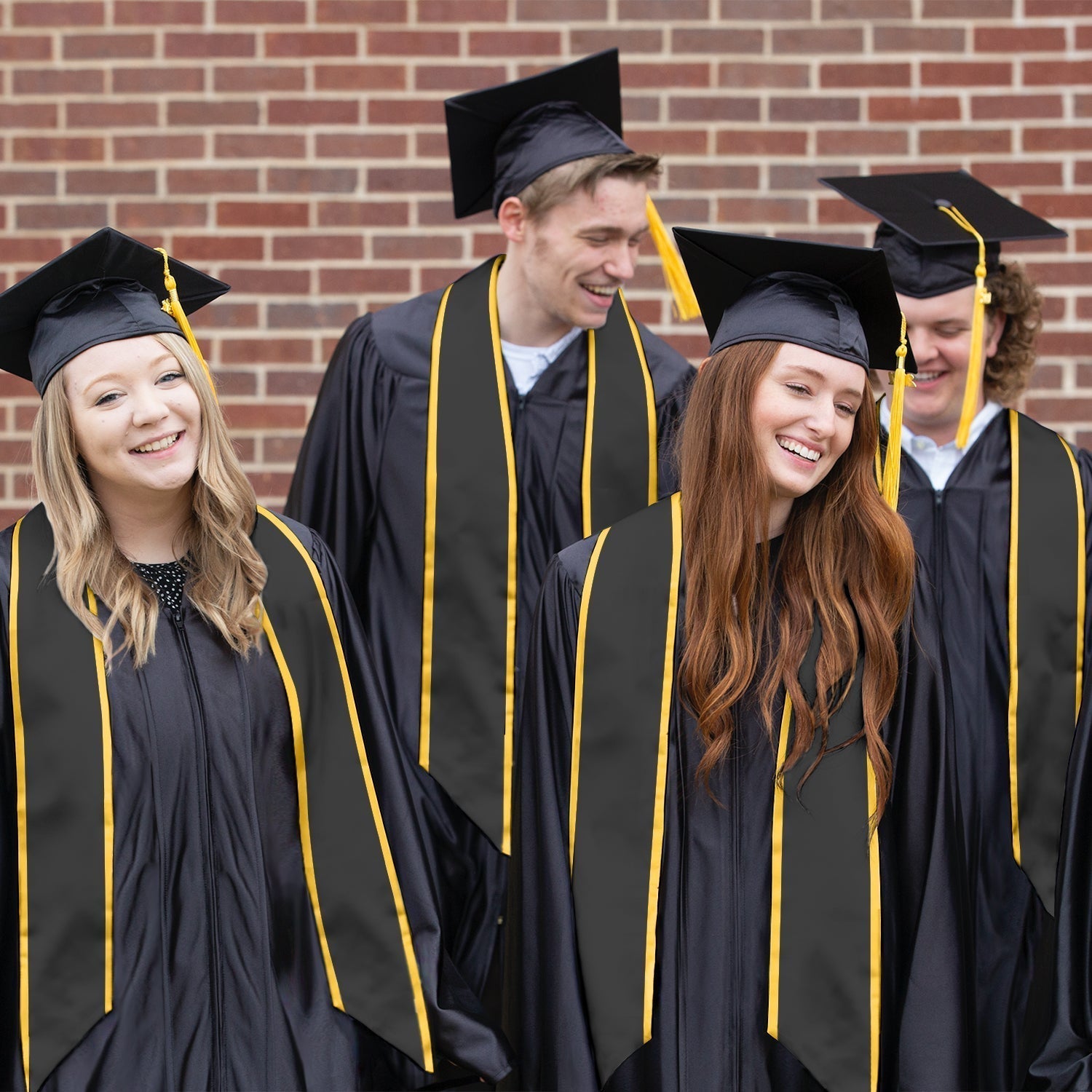 Black/Gold Plain Graduation Stole with Trim Color & Angled End by Wholesale Grad Supply