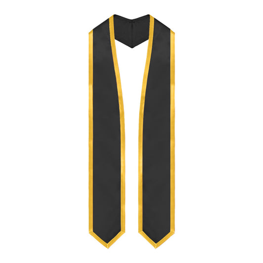 Black/Gold Plain Graduation Stole with Trim Color & Classic End by Wholesale Grad Supply