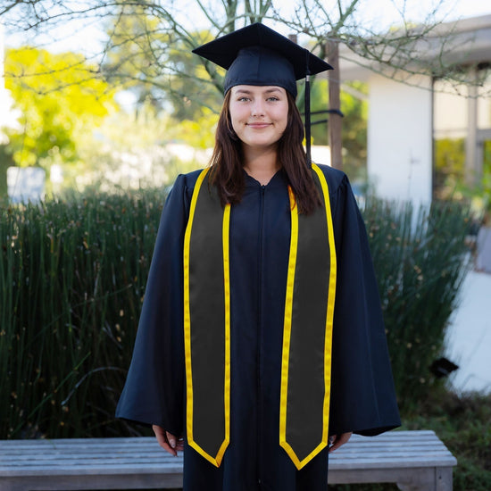 Black/Gold Plain Graduation Stole with Trim Color & Classic End by Wholesale Grad Supply