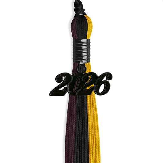Black/Gold/Maroon Graduation Tassel with Black Bling Charm by Wholesale Grad Supply