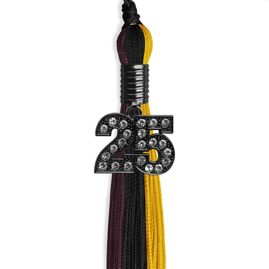 Black/Gold/Maroon Graduation Tassel with Black Bling Charm by Wholesale Grad Supply
