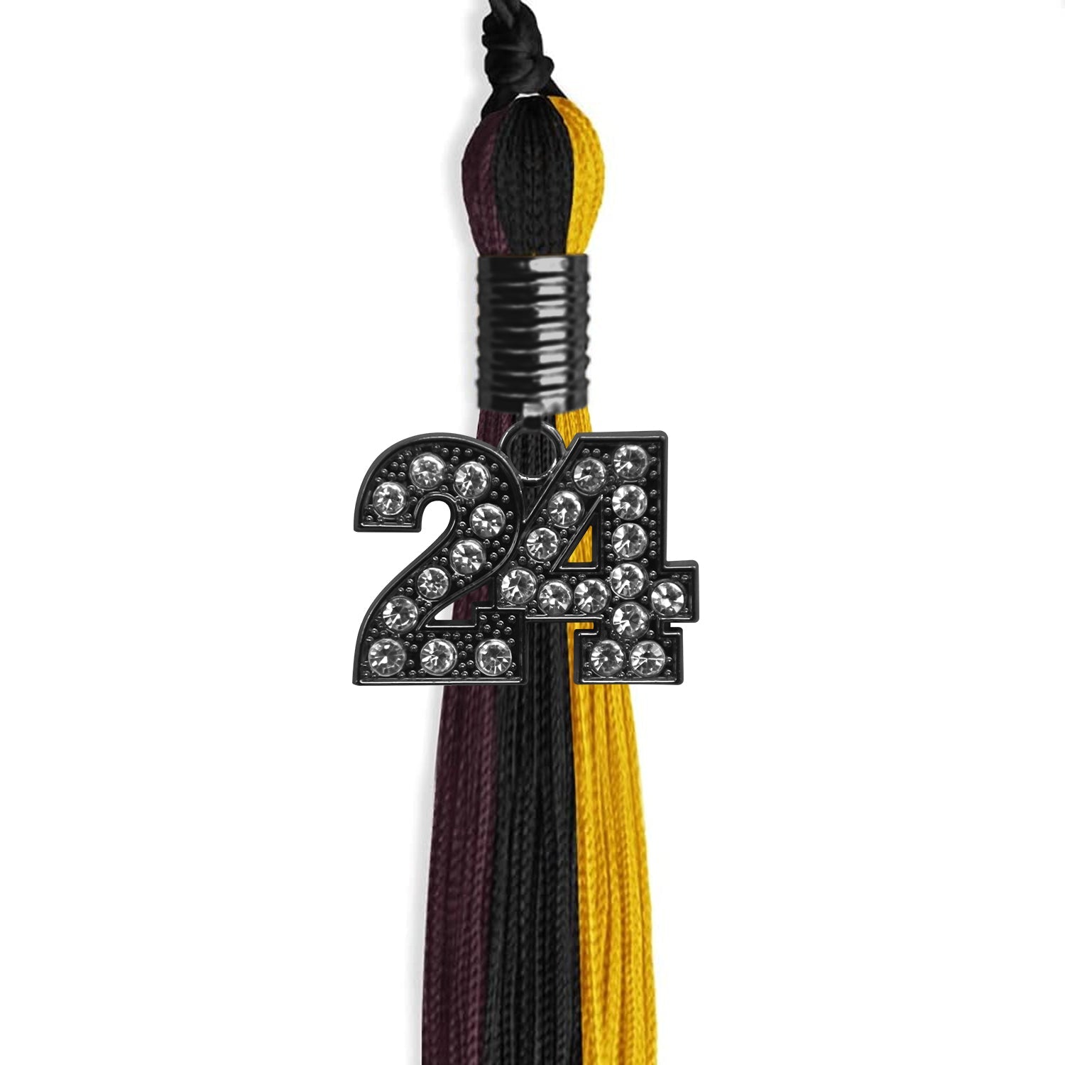 Black/Gold/Maroon Graduation Tassel with Black Bling Charm by Wholesale Grad Supply