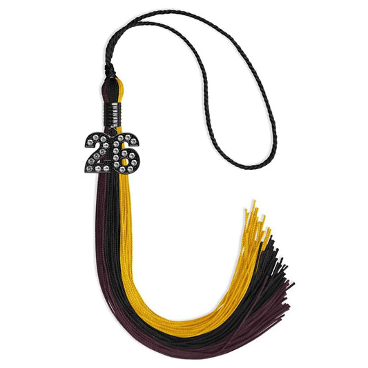 Black/Gold/Maroon Graduation Tassel with Black Bling Charm by Wholesale Grad Supply