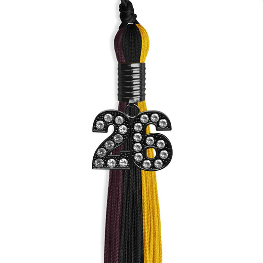 Black/Gold/Maroon Graduation Tassel with Black Bling Charm by Wholesale Grad Supply
