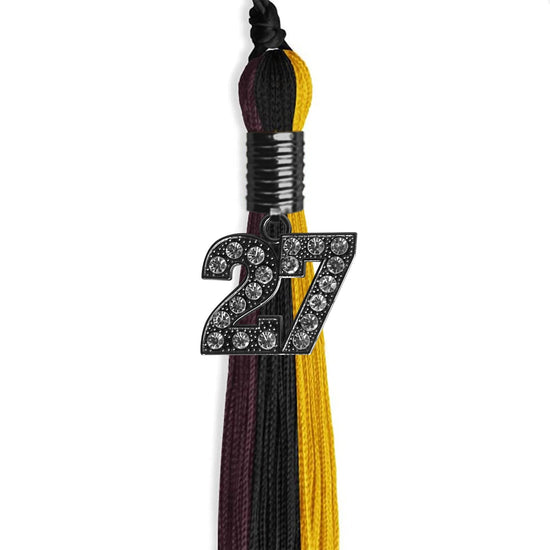 Black/Gold/Maroon Graduation Tassel with Black Bling Charm by Wholesale Grad Supply