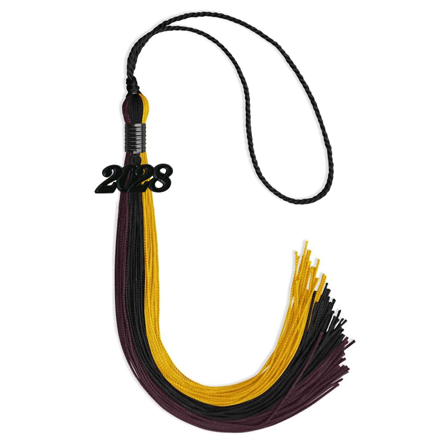 Black/Gold/Maroon Graduation Tassel with Black Bling Charm by Wholesale Grad Supply