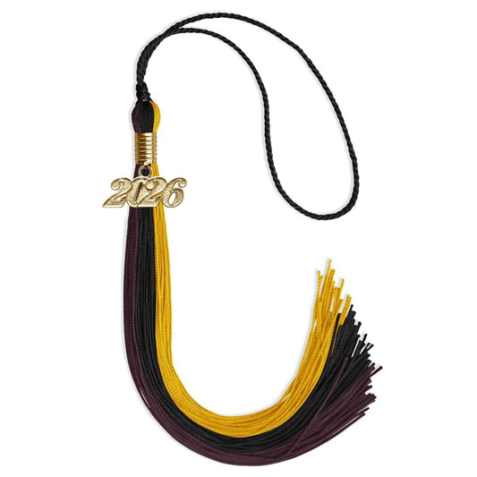 Black/Gold/Maroon Graduation Tassel with Gold Bling Charm by Wholesale Grad Supply