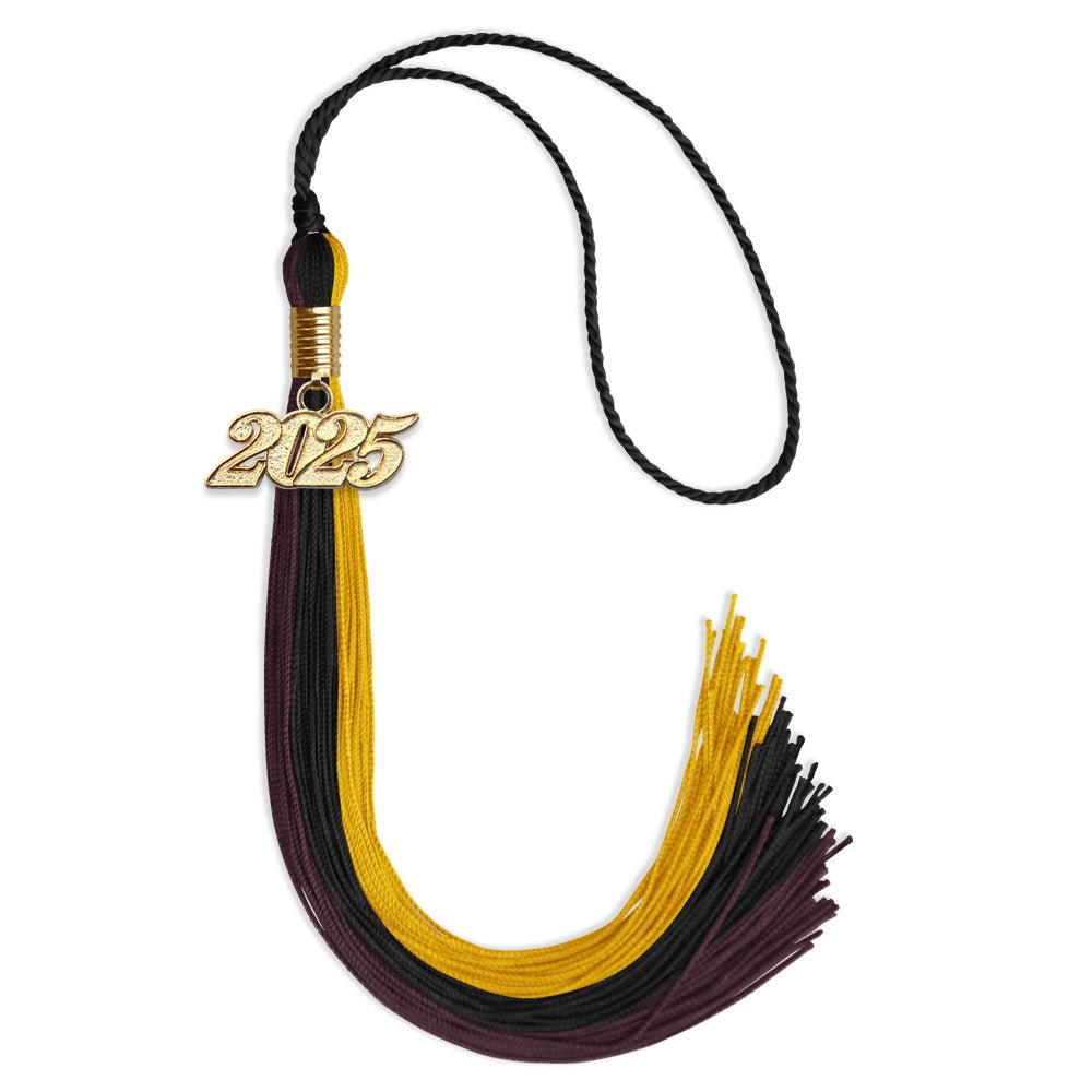 Black/Gold/Maroon Graduation Tassel with Gold Bling Charm by Wholesale Grad Supply