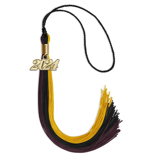 Black/Gold/Maroon Graduation Tassel with Gold Bling Charm by Wholesale Grad Supply