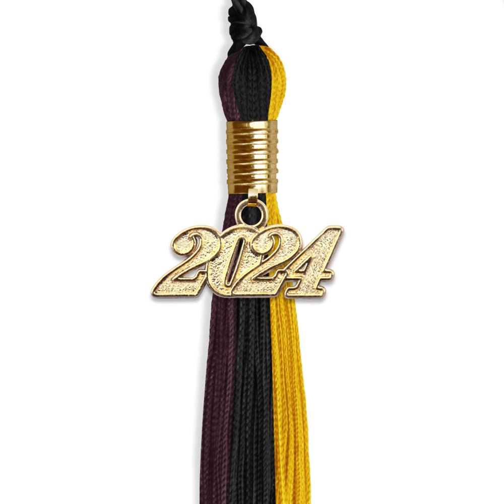 Black/Gold/Maroon Graduation Tassel with Gold Bling Charm by Wholesale Grad Supply