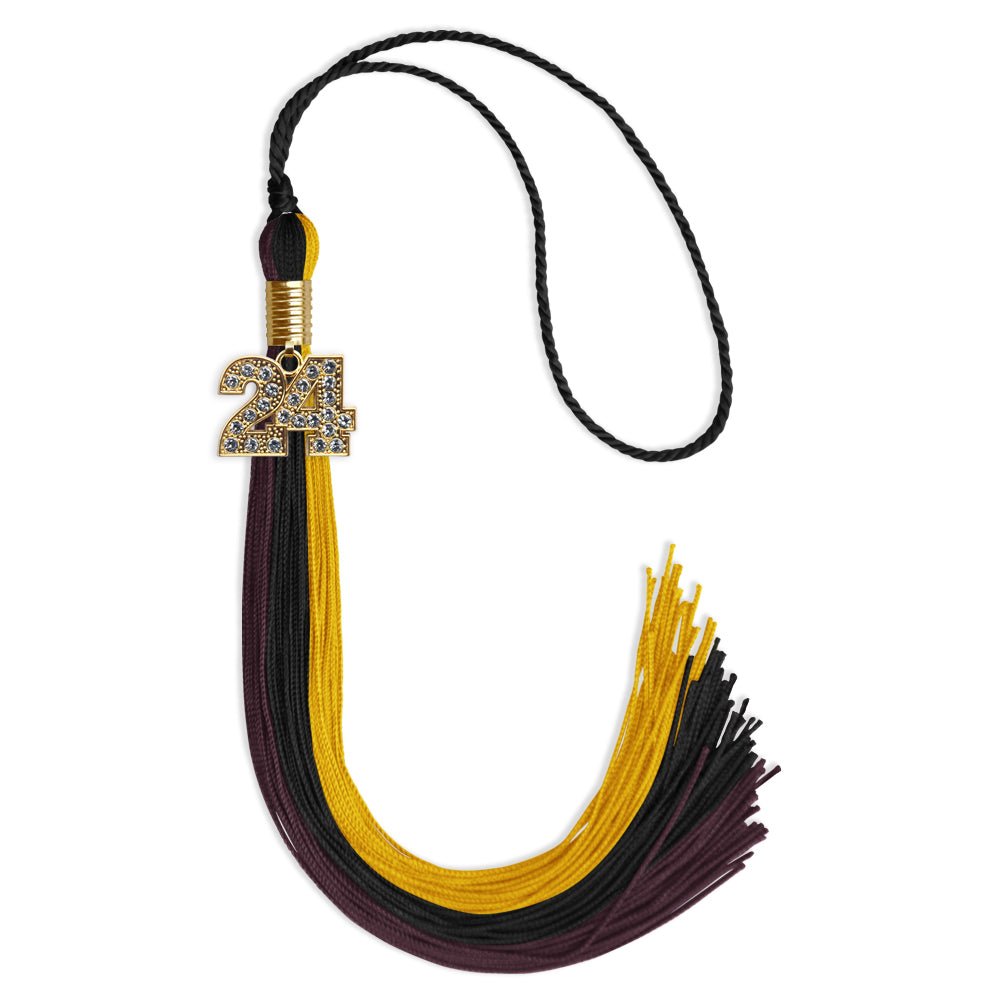 Black/Gold/Maroon Graduation Tassel with Gold Bling Charm by Wholesale Grad Supply