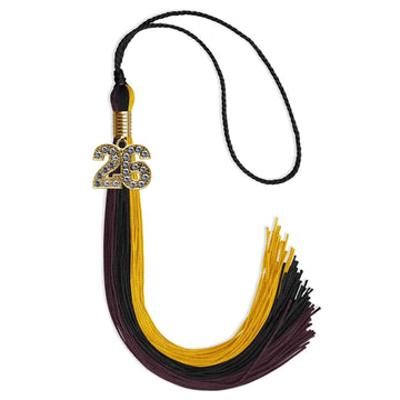 Black/Gold/Maroon Graduation Tassel with Gold Bling Charm by Wholesale Grad Supply