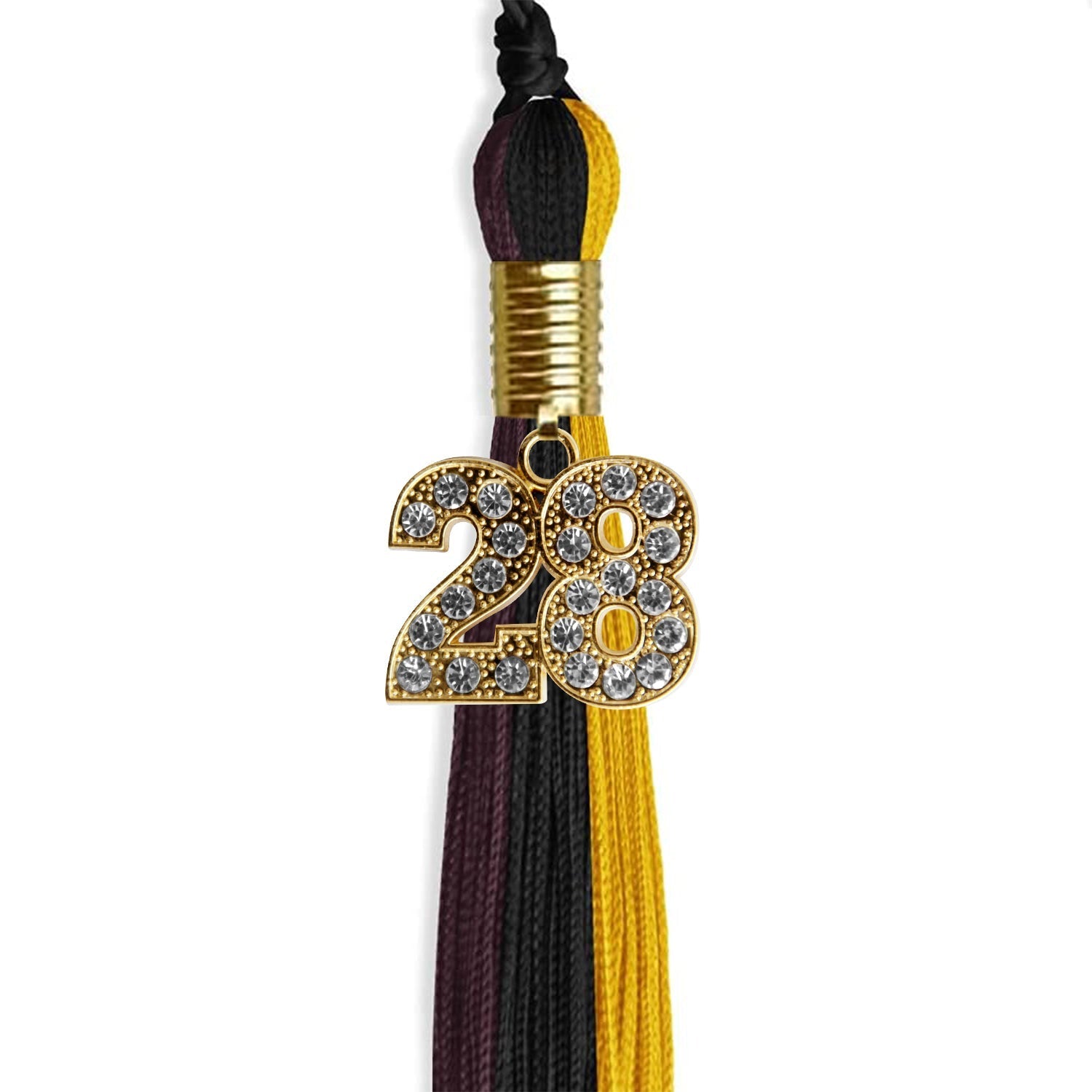 Black/Gold/Maroon Graduation Tassel with Gold Bling Charm by Wholesale Grad Supply