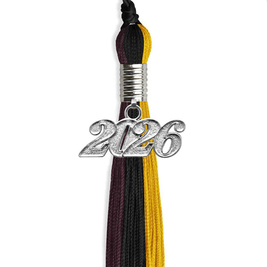 Black/Gold/Maroon Graduation Tassel with Silver Bling Charm by Wholesale Grad Supply