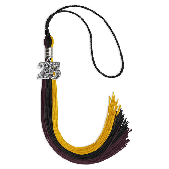 Black/Gold/Maroon Graduation Tassel with Silver Bling Charm by Wholesale Grad Supply