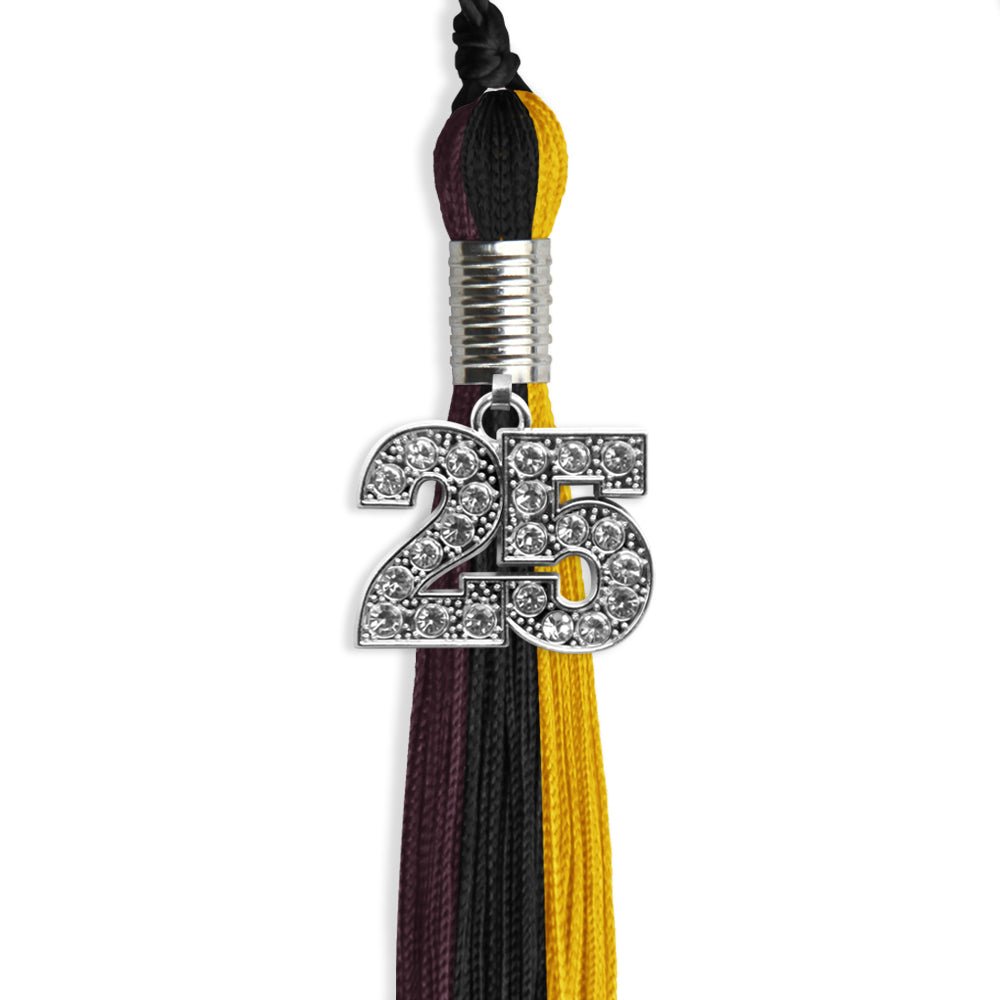 Black/Gold/Maroon Graduation Tassel with Silver Bling Charm by Wholesale Grad Supply