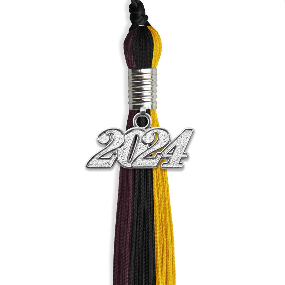 Black/Gold/Maroon Graduation Tassel with Silver Bling Charm by Wholesale Grad Supply