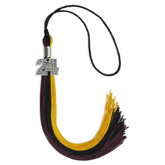 Black/Gold/Maroon Graduation Tassel with Silver Bling Charm by Wholesale Grad Supply