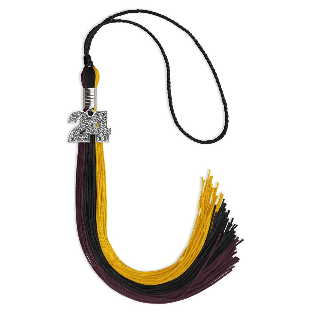Black/Gold/Maroon Graduation Tassel with Silver Bling Charm by Wholesale Grad Supply
