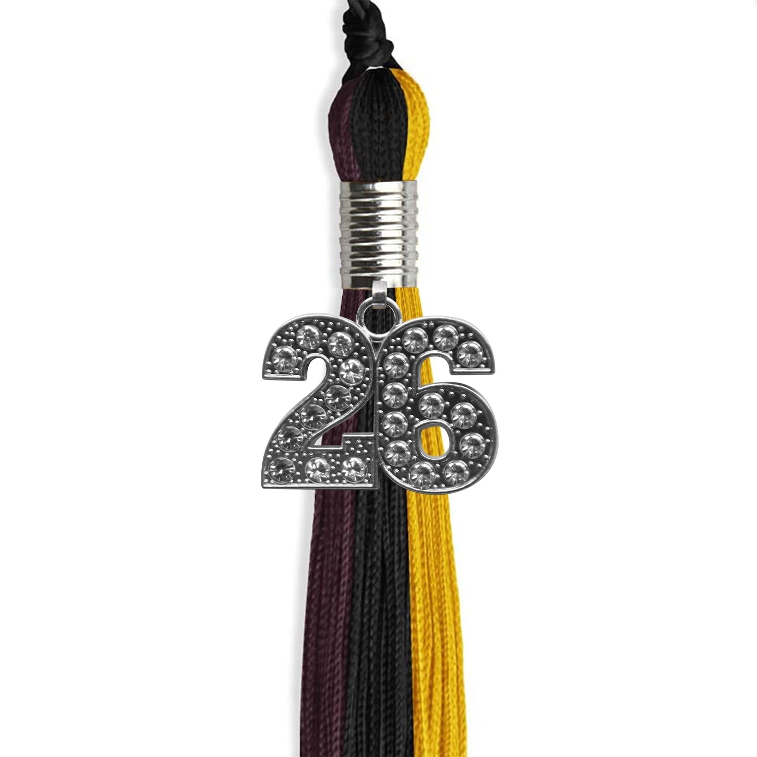 Black/Gold/Maroon Graduation Tassel with Silver Bling Charm by Wholesale Grad Supply