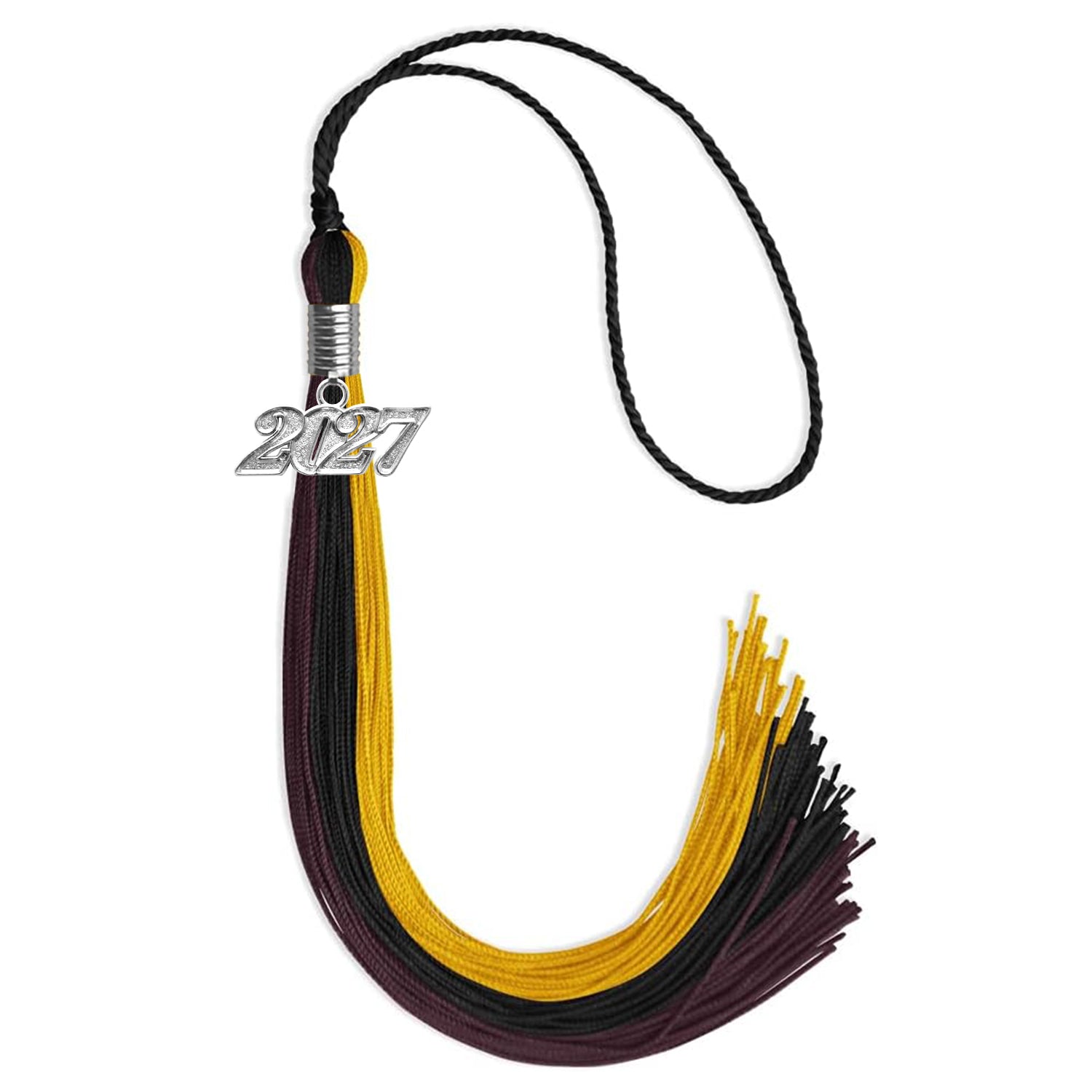 Black/Gold/Maroon Graduation Tassel with Silver Bling Charm by Wholesale Grad Supply