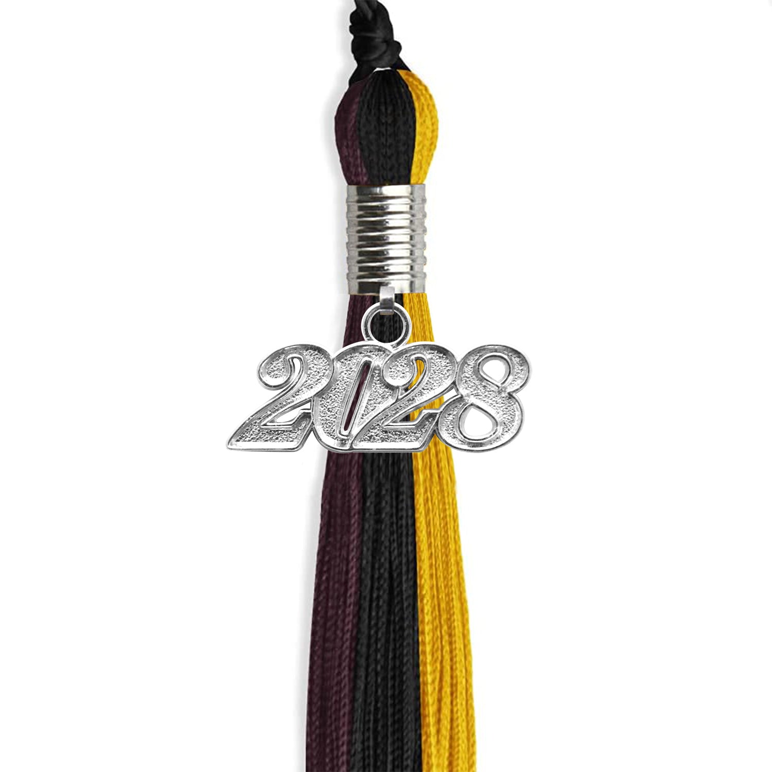 Black/Gold/Maroon Graduation Tassel with Silver Bling Charm by Wholesale Grad Supply