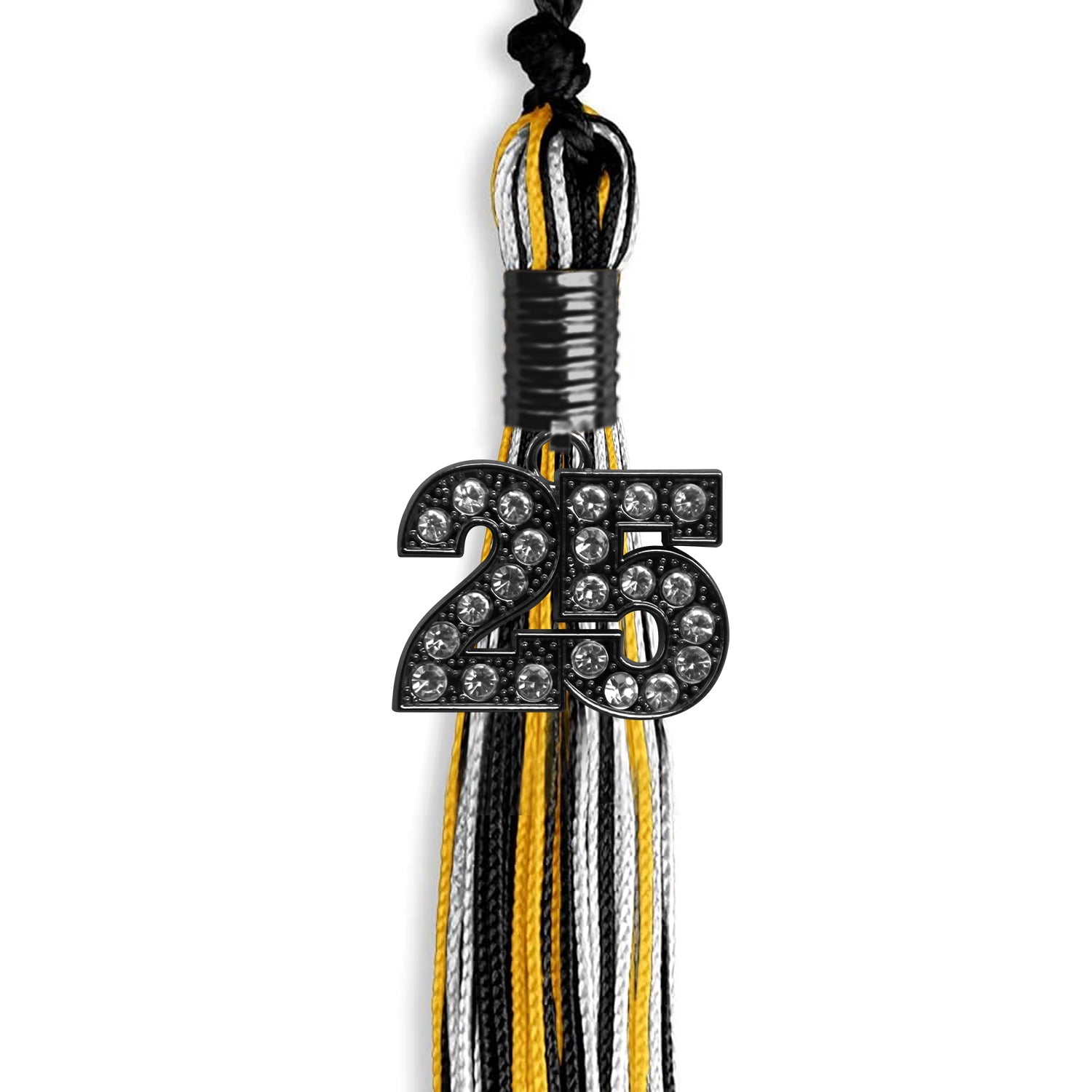 Black/Gold/White Mixed Color Graduation Tassel with Black Bling Charm by Wholesale Grad Supply