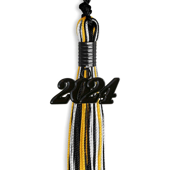 Black/Gold/White Mixed Color Graduation Tassel with Black Bling Charm by Wholesale Grad Supply
