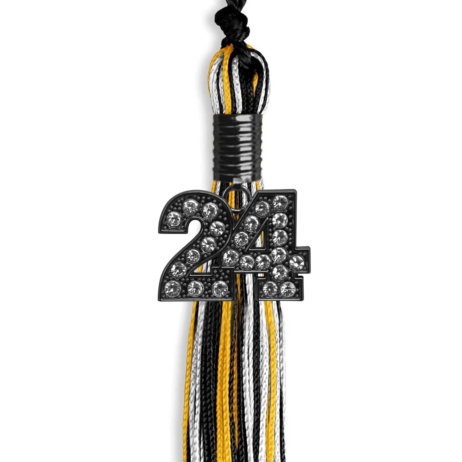 Black/Gold/White Mixed Color Graduation Tassel with Black Bling Charm by Wholesale Grad Supply