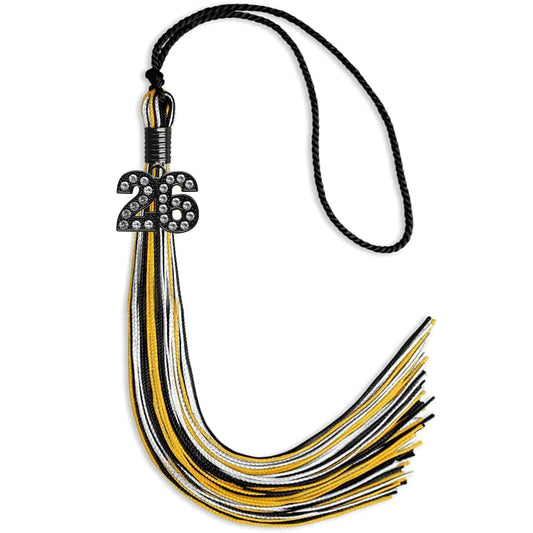Black/Gold/White Mixed Color Graduation Tassel with Black Bling Charm by Wholesale Grad Supply