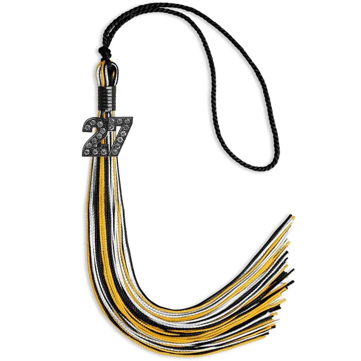 Black/Gold/White Mixed Color Graduation Tassel with Black Bling Charm by Wholesale Grad Supply