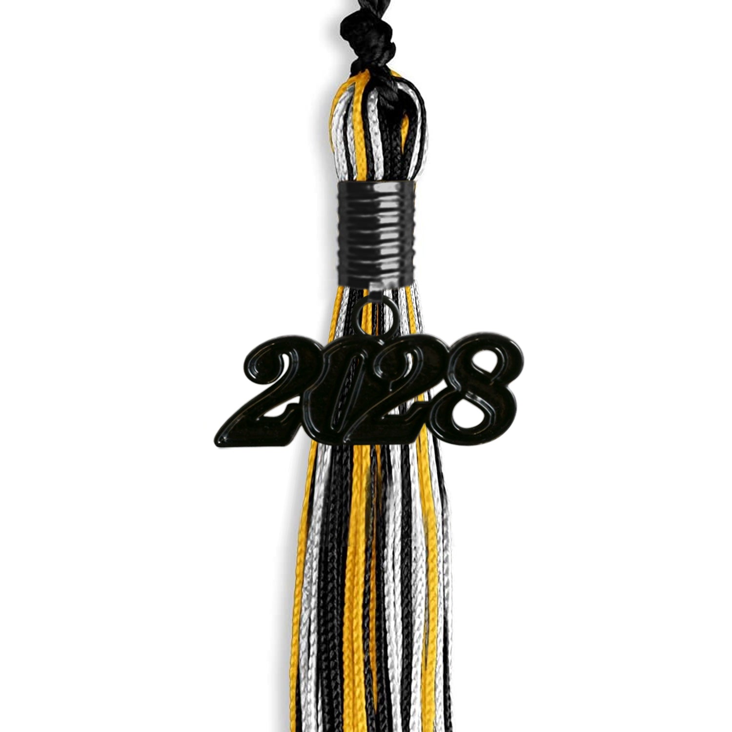 Black/Gold/White Mixed Color Graduation Tassel with Black Bling Charm by Wholesale Grad Supply