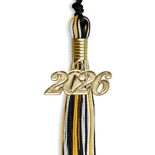 Black/Gold/White Mixed Color Graduation Tassel with Gold Bling Charm by Wholesale Grad Supply