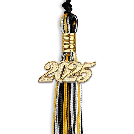 Black/Gold/White Mixed Color Graduation Tassel with Gold Bling Charm by Wholesale Grad Supply