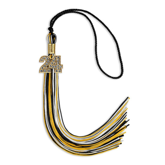 Black/Gold/White Mixed Color Graduation Tassel with Gold Bling Charm by Wholesale Grad Supply