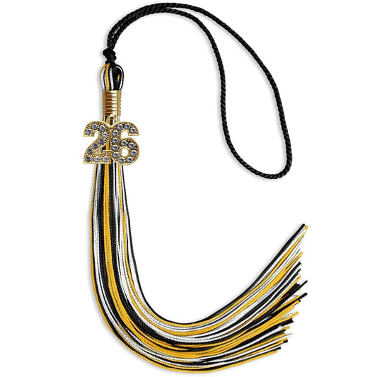 Black/Gold/White Mixed Color Graduation Tassel with Gold Bling Charm by Wholesale Grad Supply