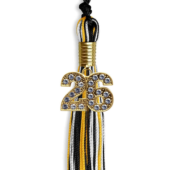 Black/Gold/White Mixed Color Graduation Tassel with Gold Bling Charm by Wholesale Grad Supply