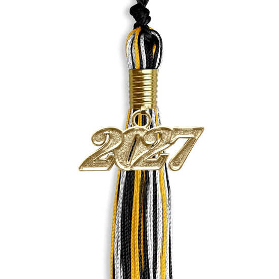 Black/Gold/White Mixed Color Graduation Tassel with Gold Bling Charm by Wholesale Grad Supply
