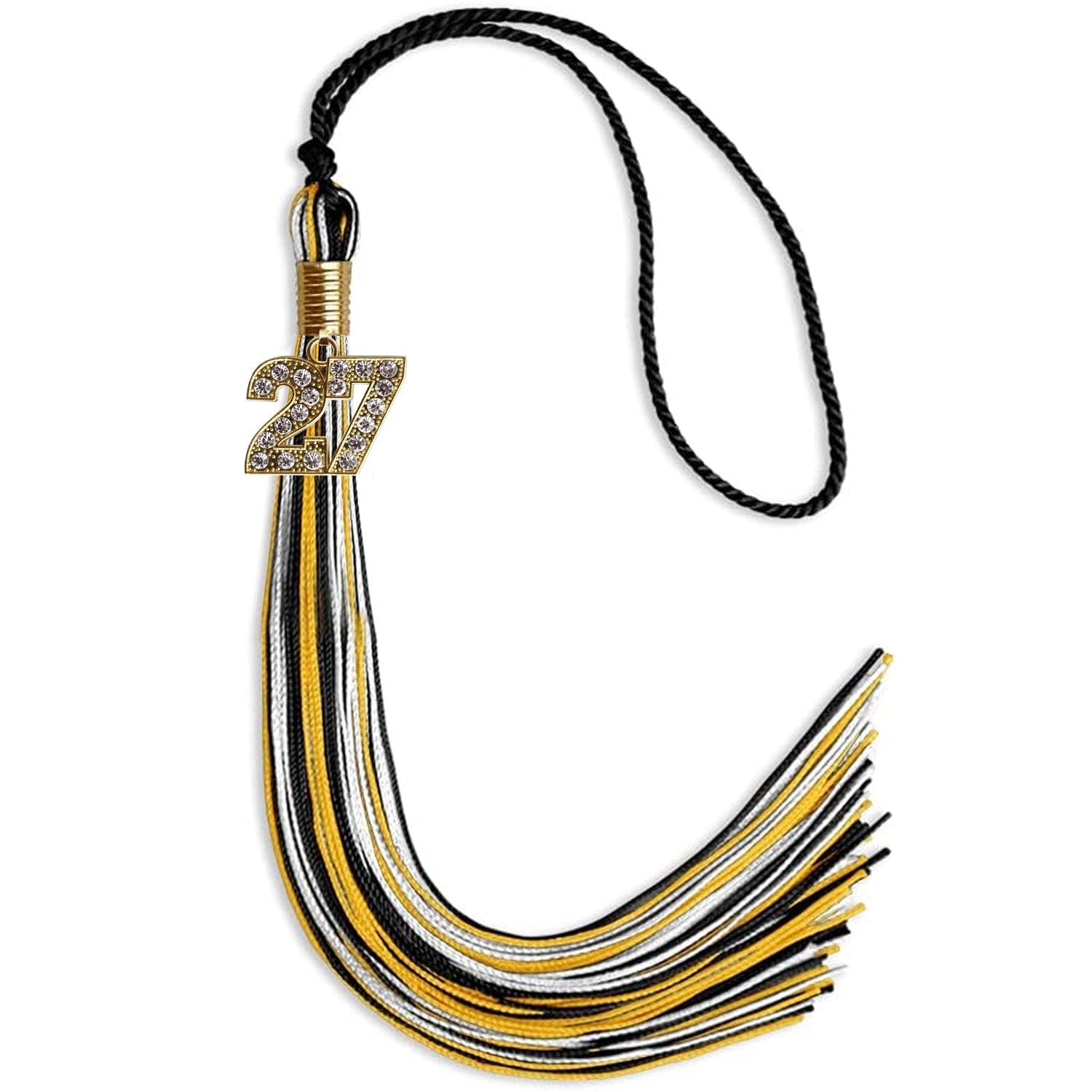 Black/Gold/White Mixed Color Graduation Tassel with Gold Bling Charm by Wholesale Grad Supply