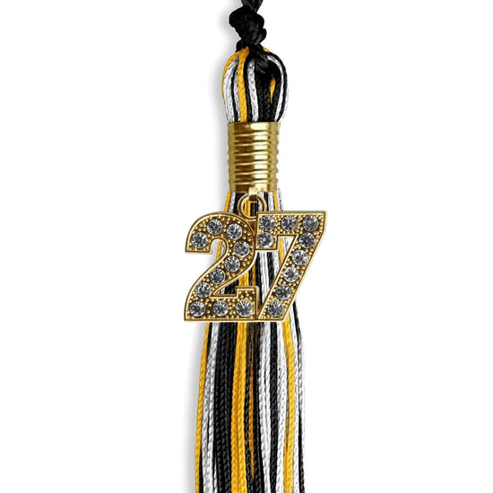 Black/Gold/White Mixed Color Graduation Tassel with Gold Bling Charm by Wholesale Grad Supply