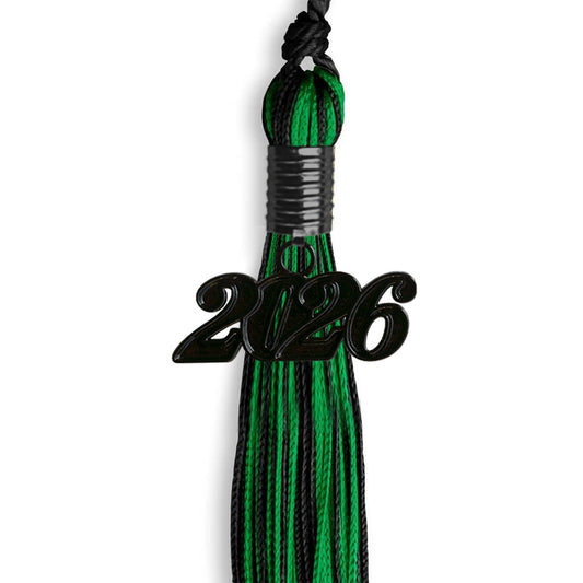 Black/Green Mixed Color Graduation Tassel with Black Bling Charm by Wholesale Grad Supply