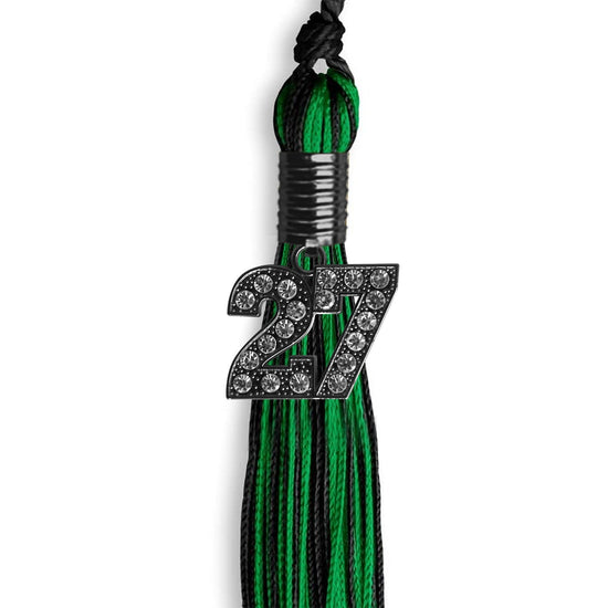 Black/Green Mixed Color Graduation Tassel with Black Bling Charm by Wholesale Grad Supply