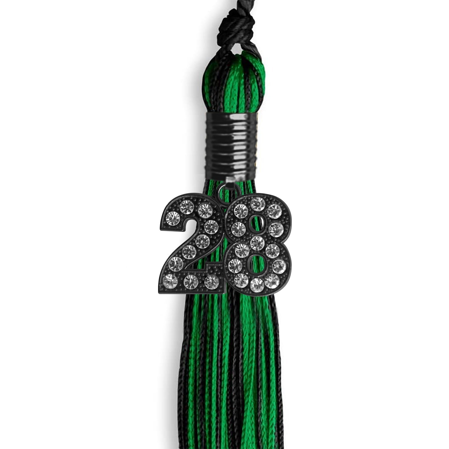 Black/Green Mixed Color Graduation Tassel with Black Bling Charm by Wholesale Grad Supply