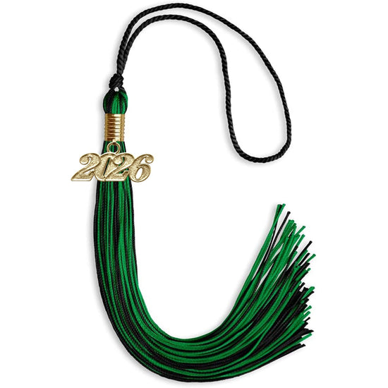 Black/Green Mixed Color Graduation Tassel with Gold Bling Charm by Wholesale Grad Supply