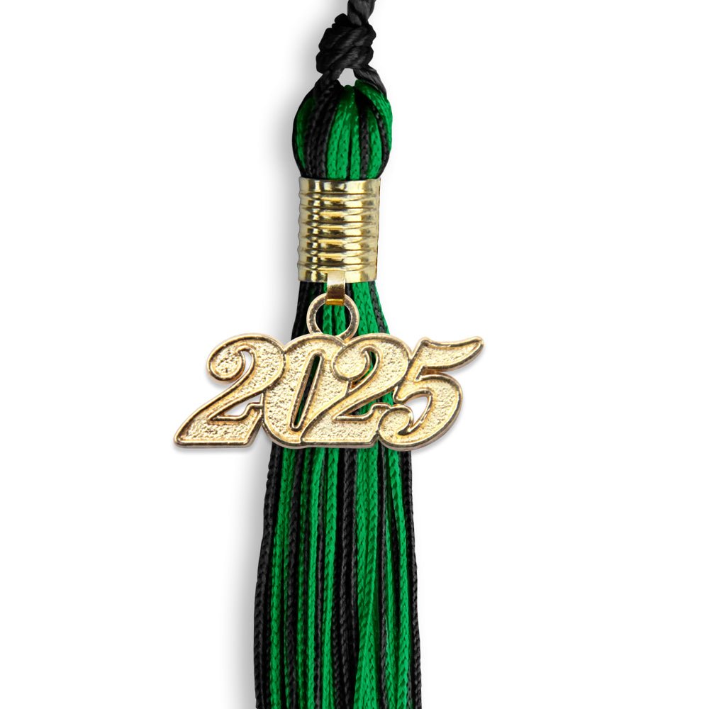Black/Green Mixed Color Graduation Tassel with Gold Bling Charm by Wholesale Grad Supply