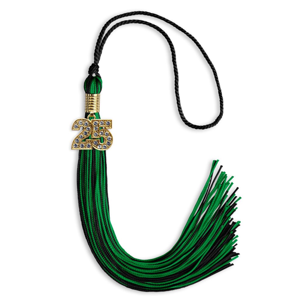 Black/Green Mixed Color Graduation Tassel with Gold Bling Charm by Wholesale Grad Supply