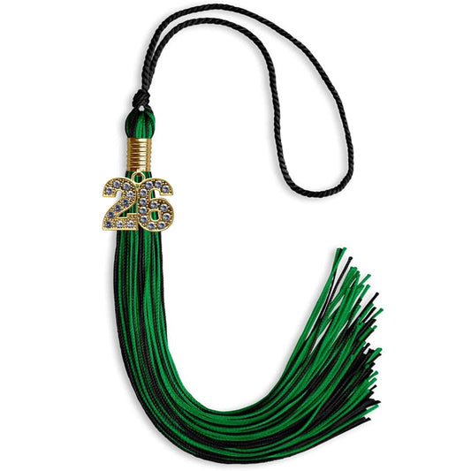 Black/Green Mixed Color Graduation Tassel with Gold Bling Charm by Wholesale Grad Supply