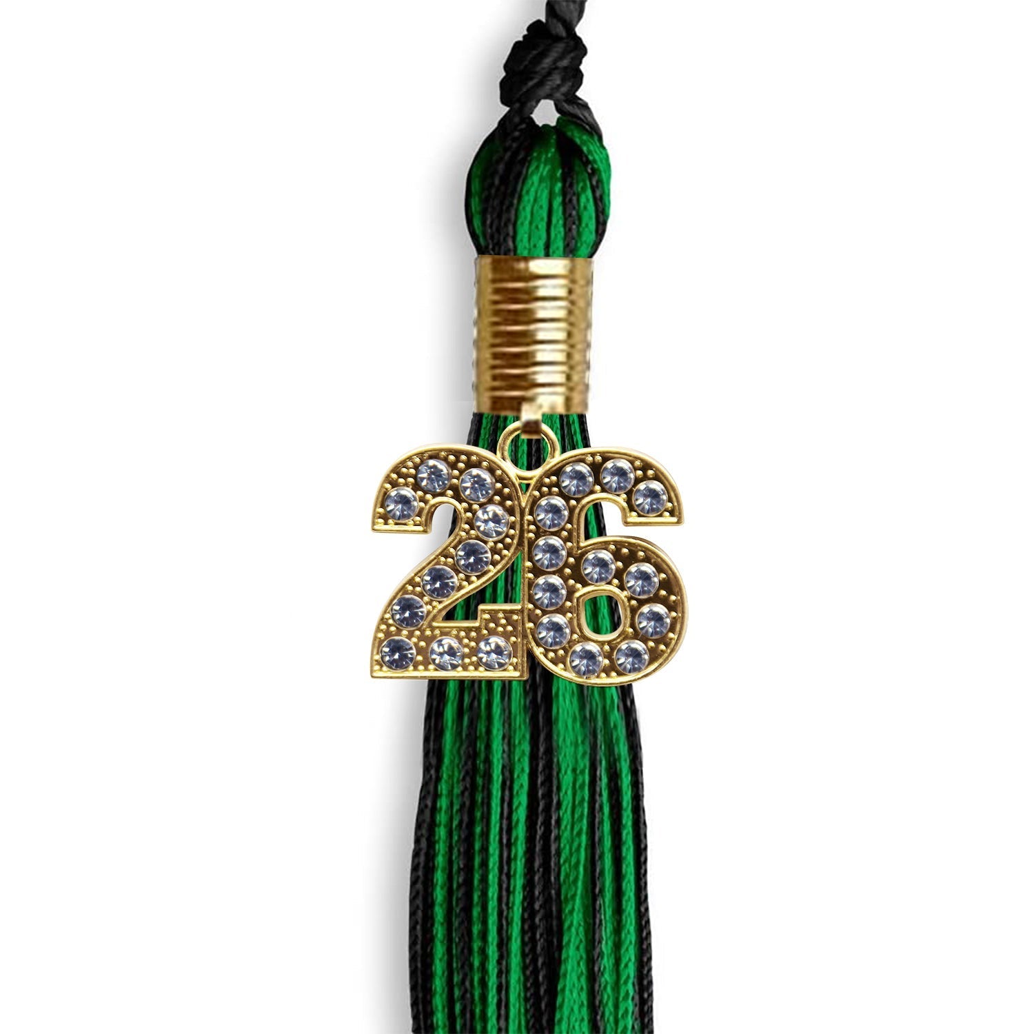 Black/Green Mixed Color Graduation Tassel with Gold Bling Charm by Wholesale Grad Supply