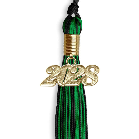 Black/Green Mixed Color Graduation Tassel with Gold Bling Charm by Wholesale Grad Supply